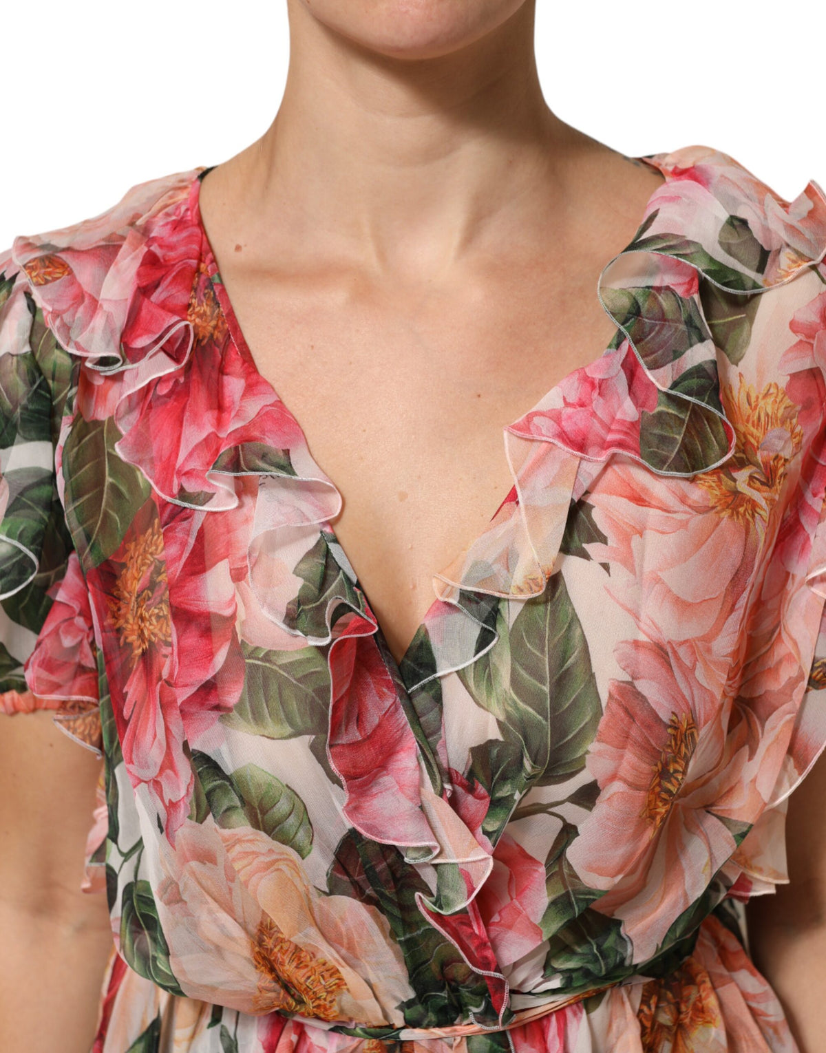 Dolce & Gabbana Blusa con scollo a V con stampa rosa in seta