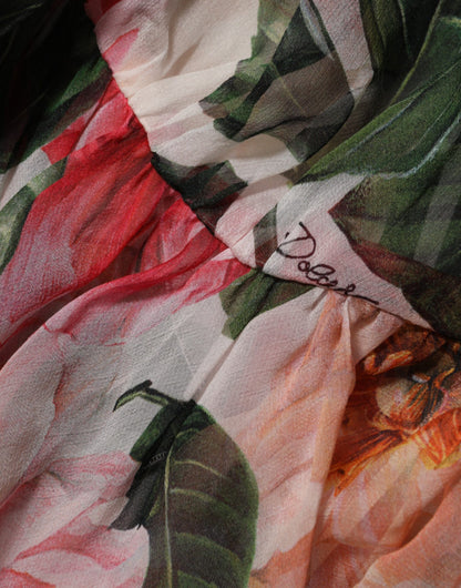 Dolce & Gabbana Blusa con scollo a V con stampa rosa in seta