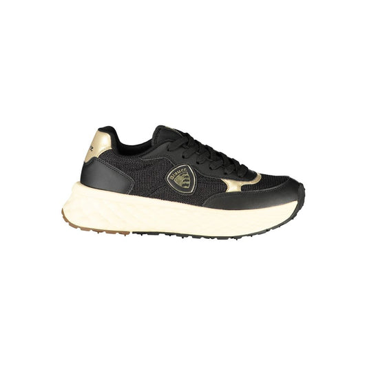 Blue and black polyester sneakers