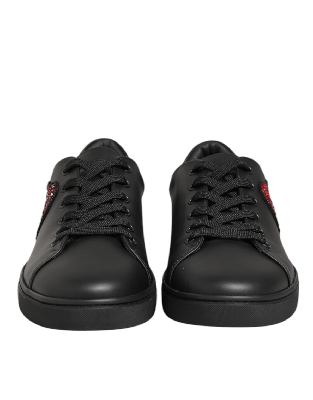 Dolce & Gabbana Schwarze Kalbsleder-Sneaker mit Kristallherz
