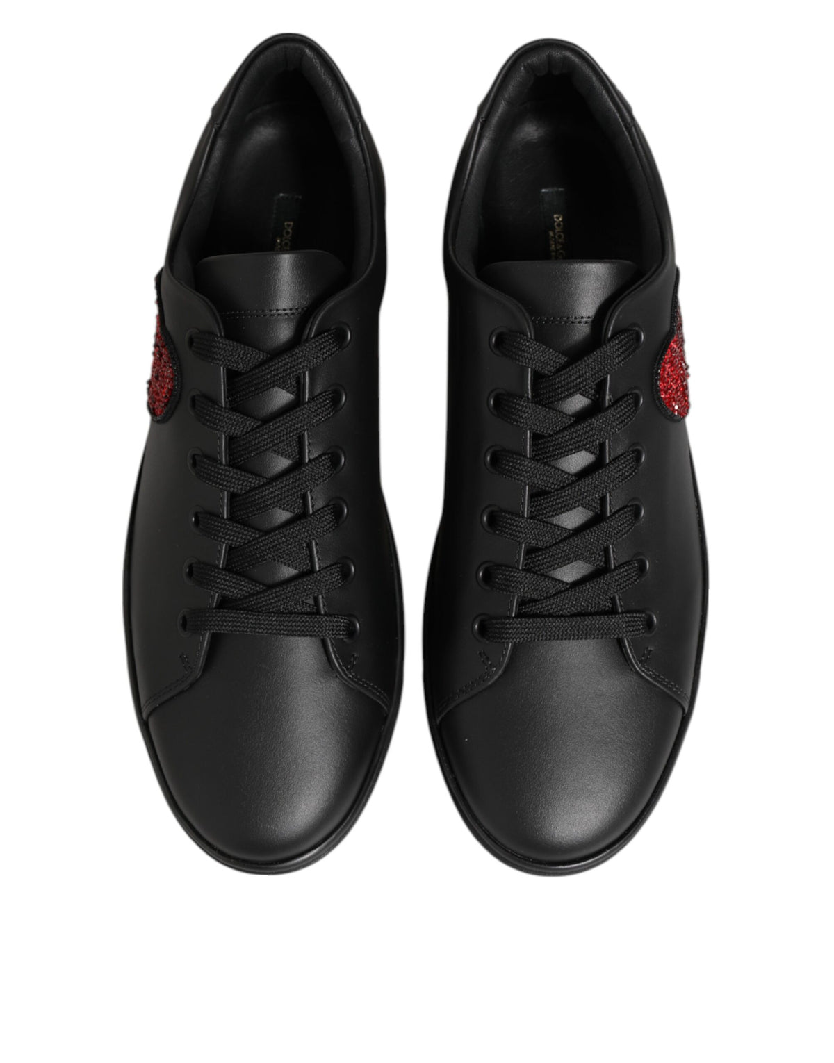 Dolce & Gabbana Schwarze Kalbsleder-Sneaker mit Kristallherz