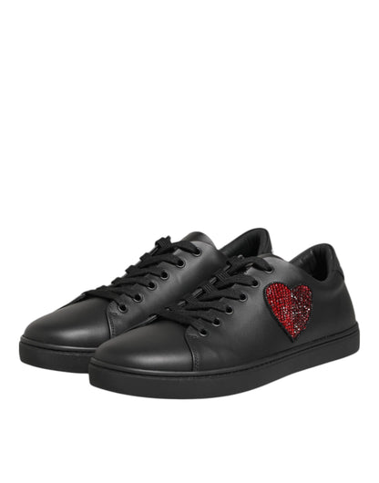 Dolce & Gabbana Schwarze Kalbsleder-Sneaker mit Kristallherz