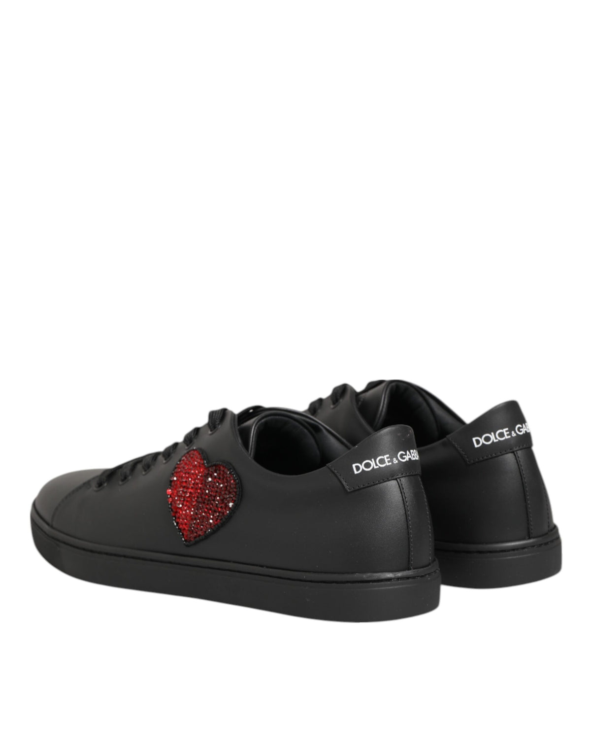 Dolce & Gabbana Schwarze Kalbsleder-Sneaker mit Kristallherz