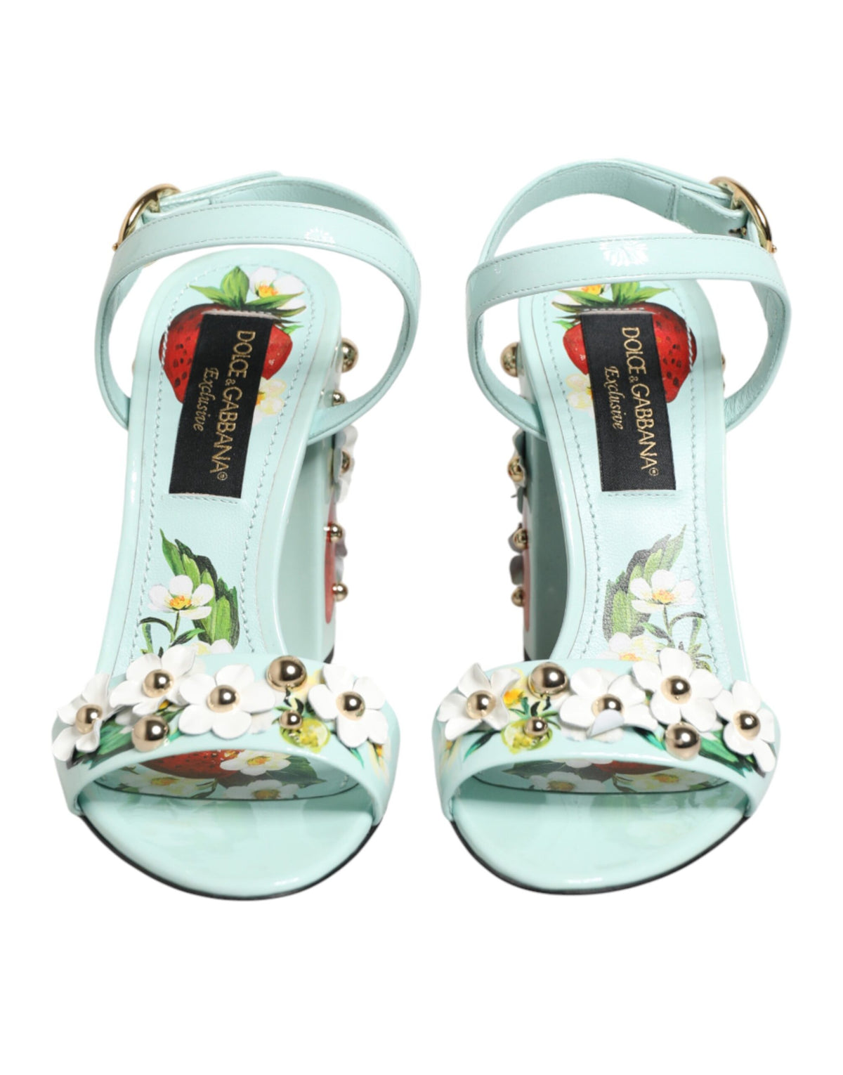 Dolce & Gabbana Mintgrüne Sandaletten mit floralen Details