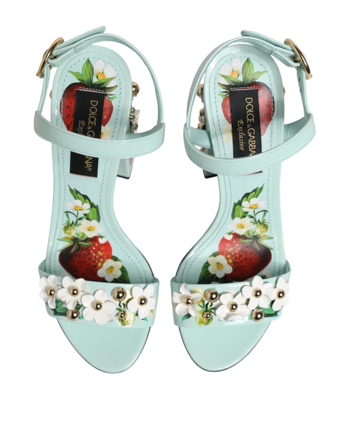 Dolce & Gabbana Mintgrüne Sandaletten mit floralen Details