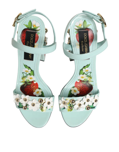Dolce & Gabbana Mintgrüne Sandaletten mit floralen Details
