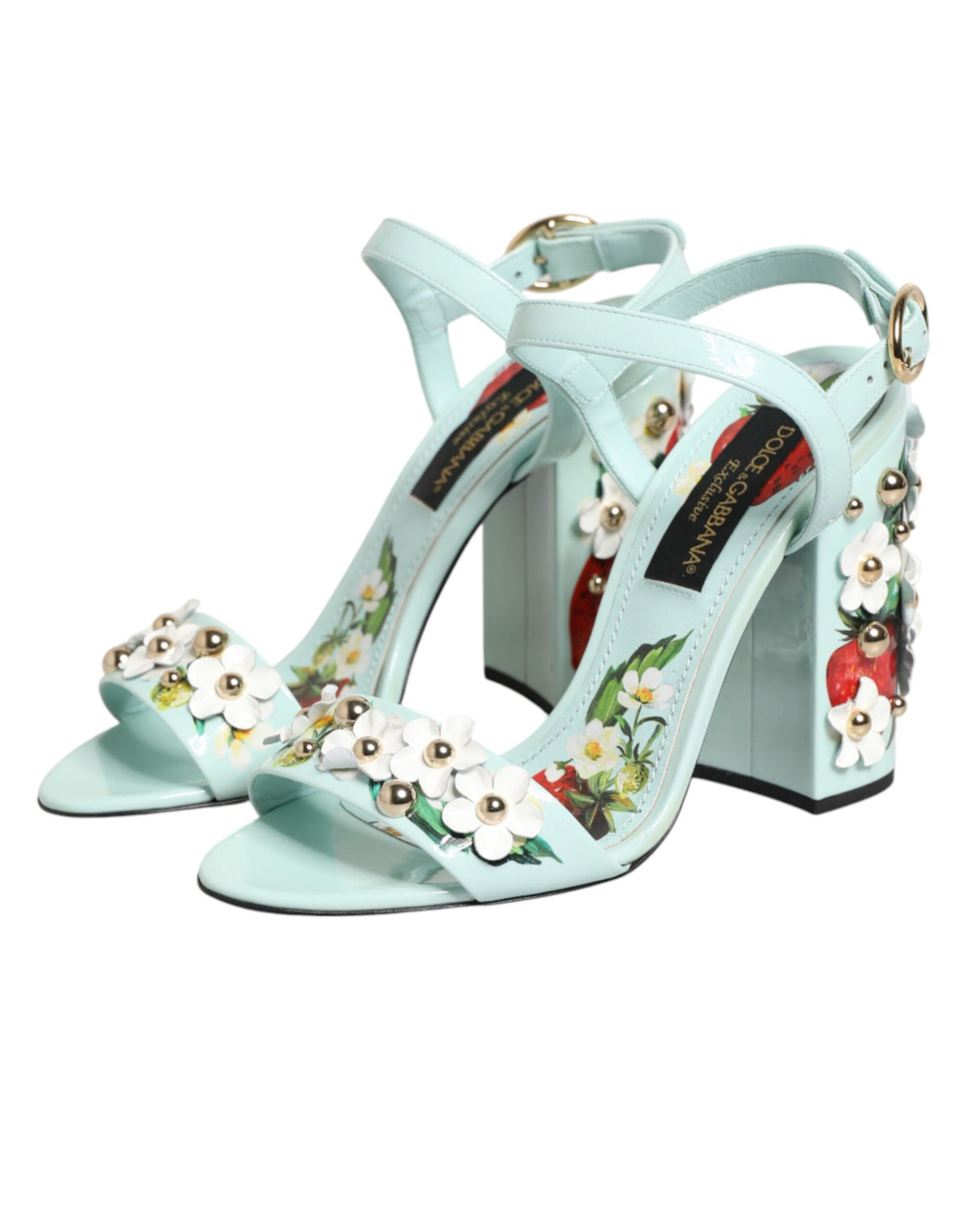Dolce & Gabbana Mintgrüne Sandaletten mit floralen Details