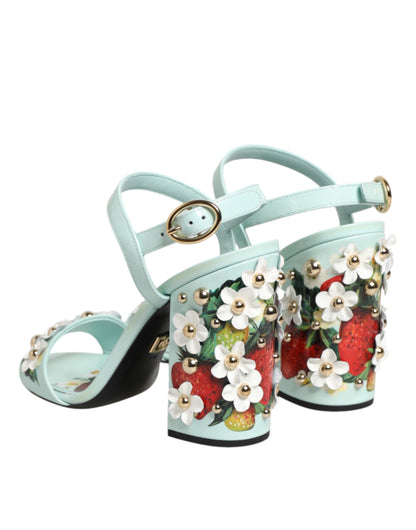 Dolce & Gabbana Mintgrüne Sandaletten mit floralen Details