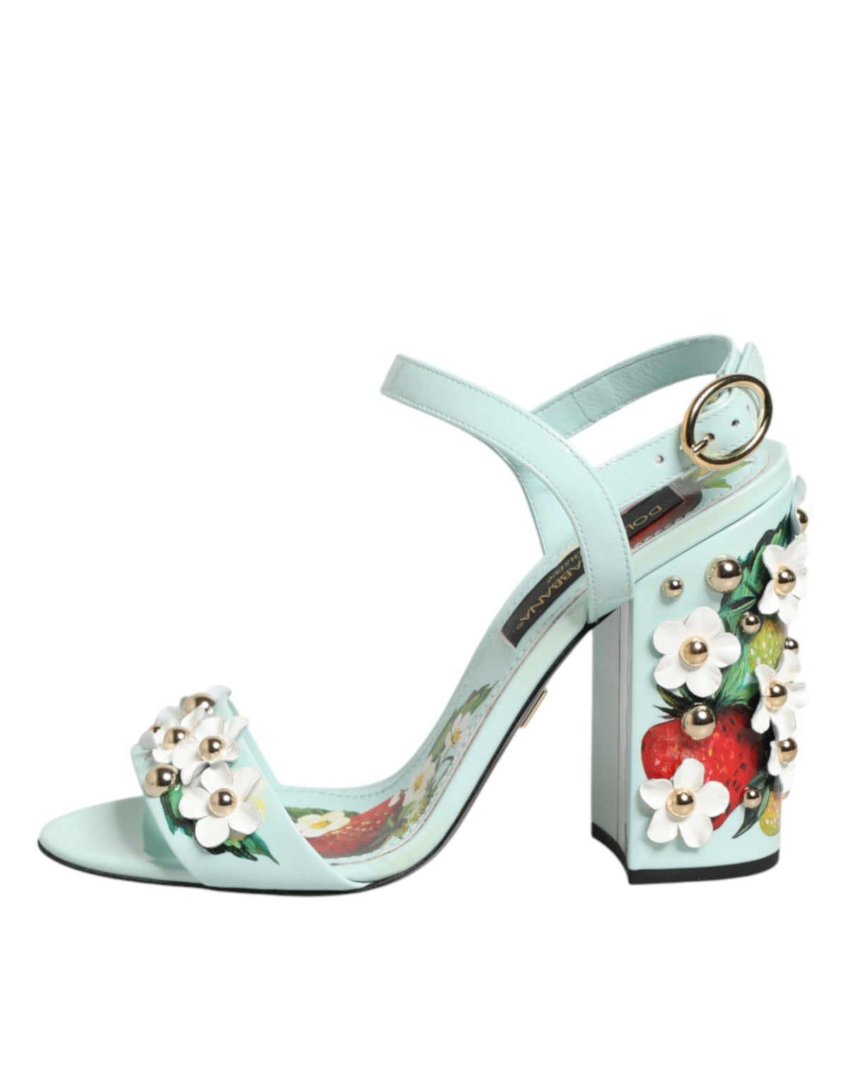 Dolce & Gabbana Mintgrüne Sandaletten mit floralen Details