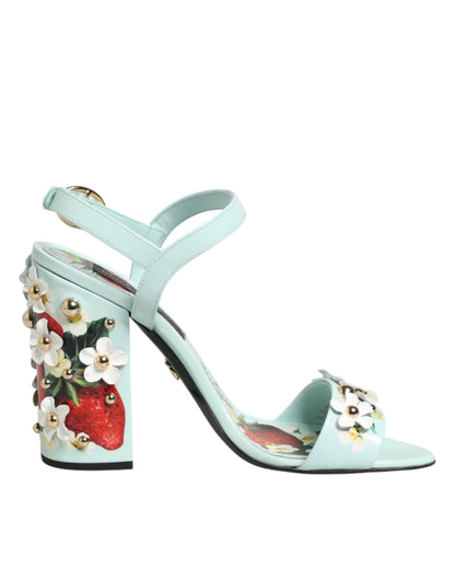 Dolce & Gabbana Mintgrüne Sandaletten mit floralen Details