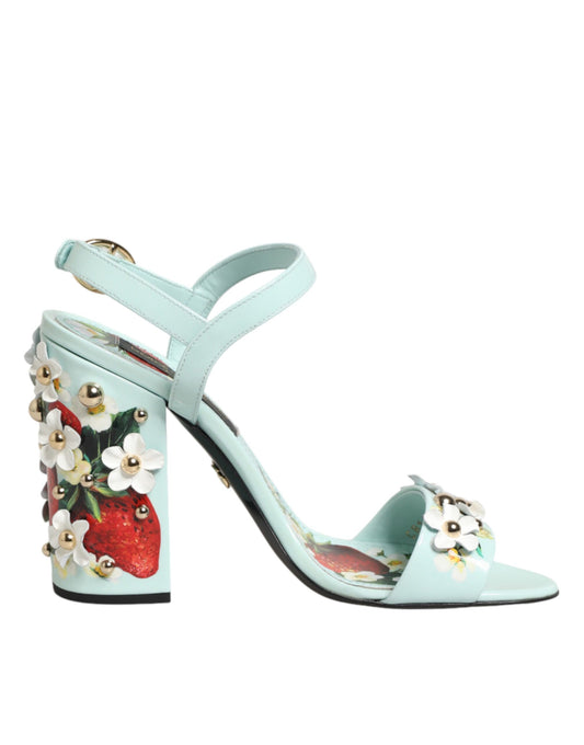 Dolce & Gabbana Sandali Verde Menta con Borchie con Motivo Floreale