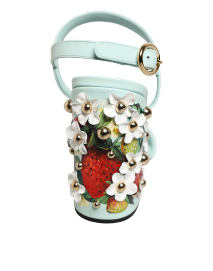 Dolce & Gabbana Mintgrüne Sandaletten mit floralen Details
