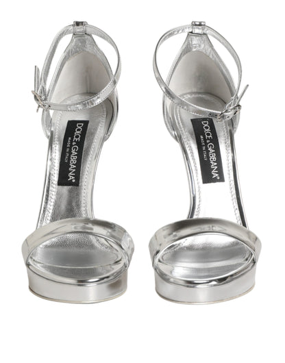 Dolce & Gabbana Silberne Leder-Plateau-Sandalen Keira