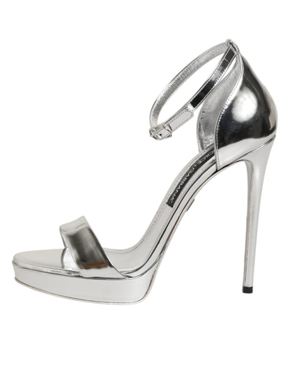 Dolce & Gabbana Silberne Leder-Plateau-Sandalen Keira