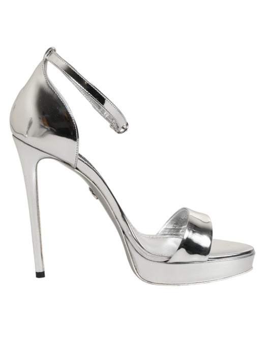 Dolce & Gabbana Silberne Leder-Plateau-Sandalen Keira