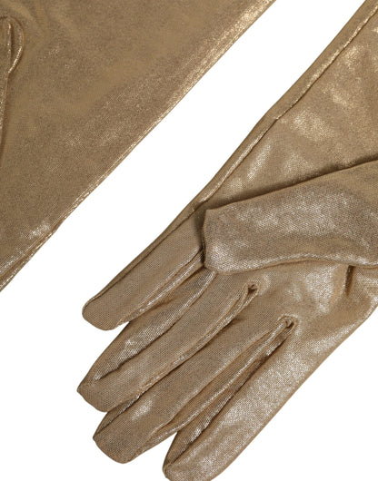 Dolce & Gabbana Beigefarbene Nylon-Handschuhe in Ellenbogenlänge