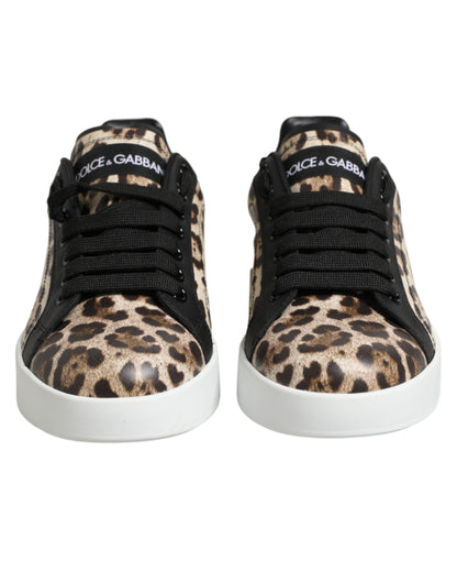 Dolce & Gabbana Braune Leder-Sneakers mit Leopardenmuster