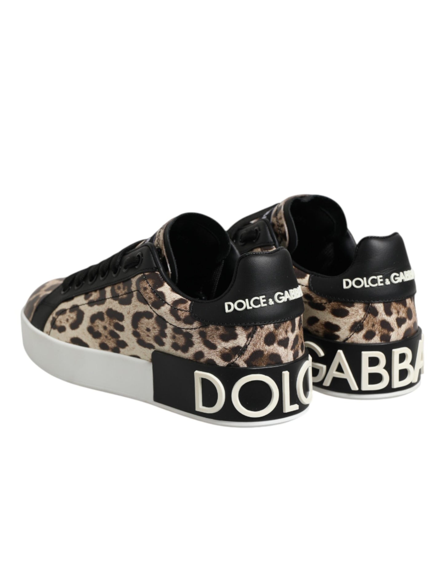 Dolce & Gabbana Braune Leder-Sneakers mit Leopardenmuster