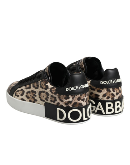 Dolce & Gabbana Braune Leder-Sneakers mit Leopardenmuster