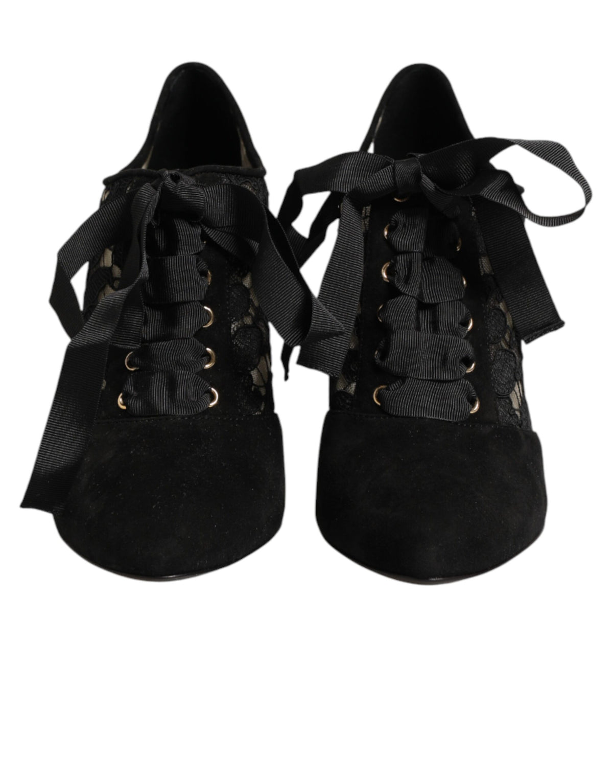 Dolce & Gabbana Black Floral High-Heel Lace-Up High Heels