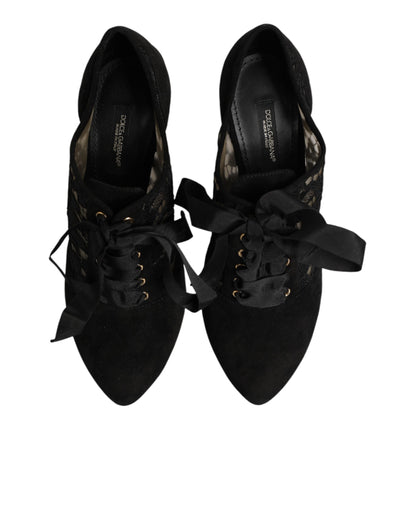 Dolce & Gabbana Schwarze Blumen-High-Heels mit Schnürung, Pumps
