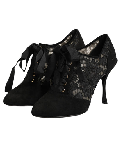 Dolce & Gabbana Black Floral High-Heel Lace-Up High Heels