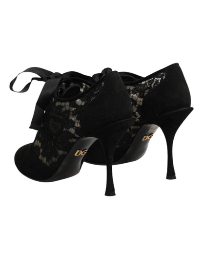 Dolce & Gabbana Schwarze Blumen-High-Heels mit Schnürung, Pumps