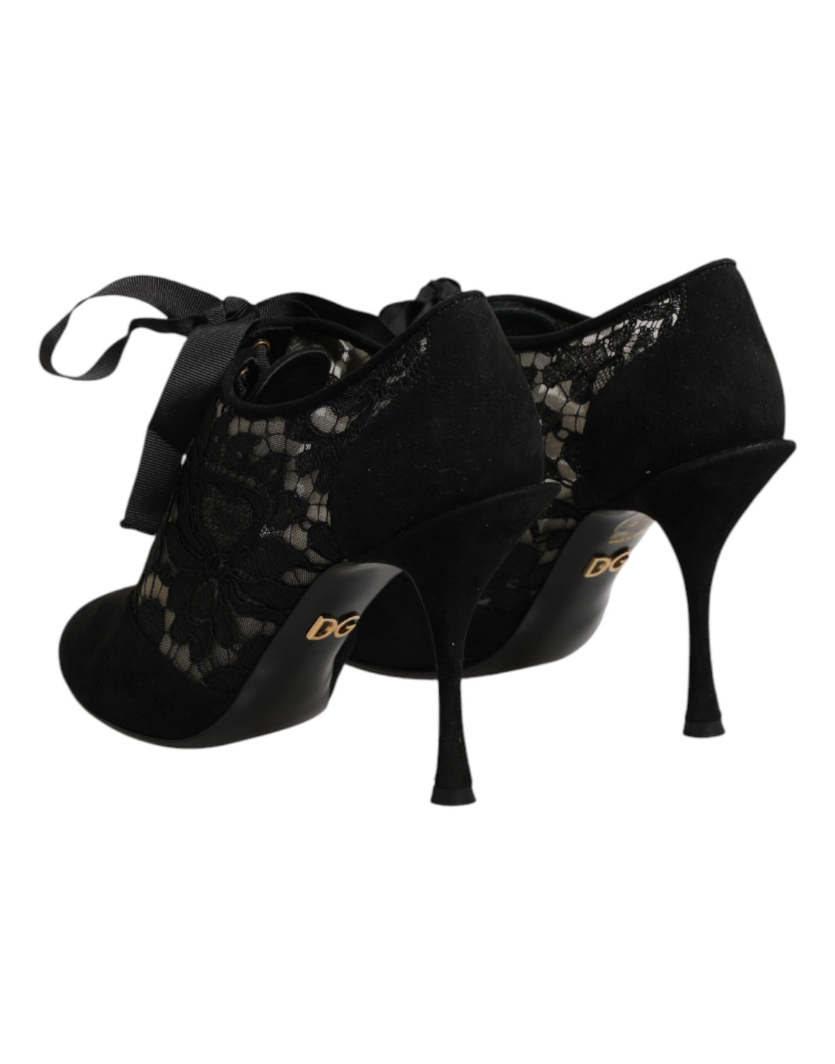 Dolce & Gabbana Black Floral High-Heel Lace-Up High Heels