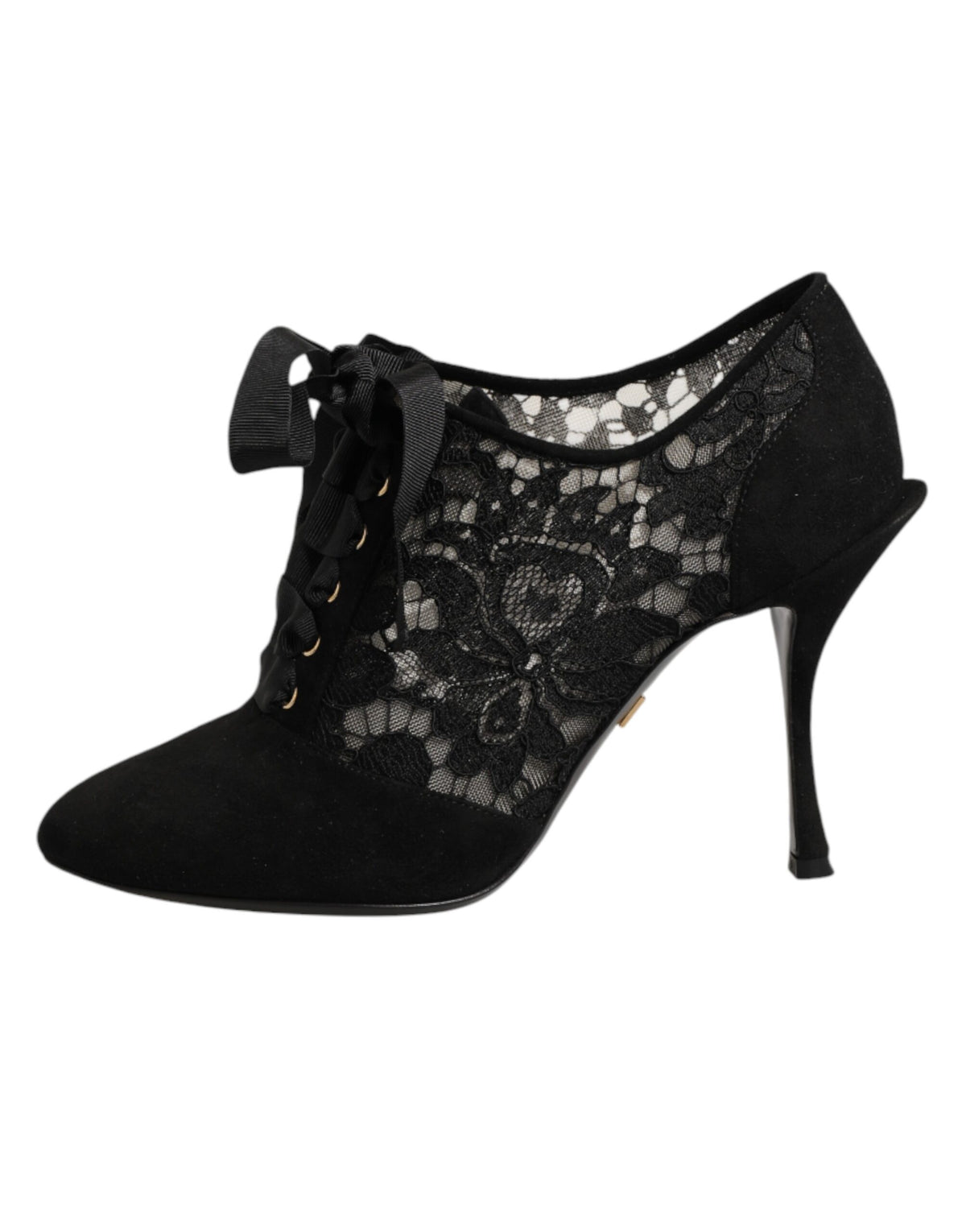 Dolce & Gabbana Black Floral High-Heel Lace-Up High Heels