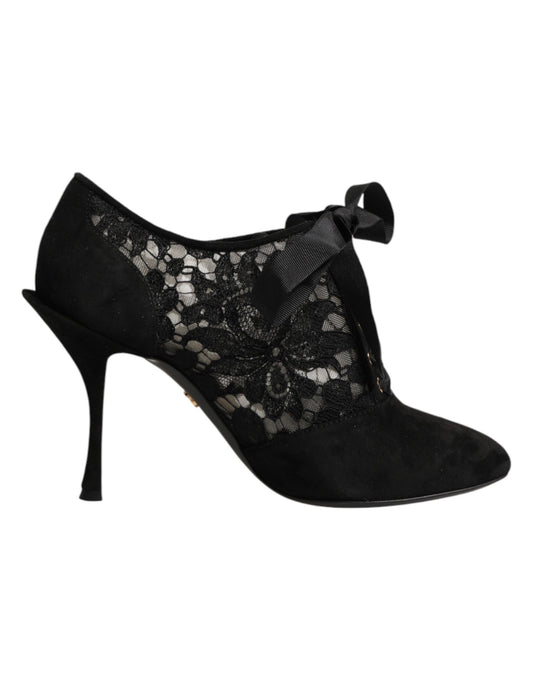 Dolce & Gabbana Schwarze Blumen-High-Heels mit Schnürung, Pumps
