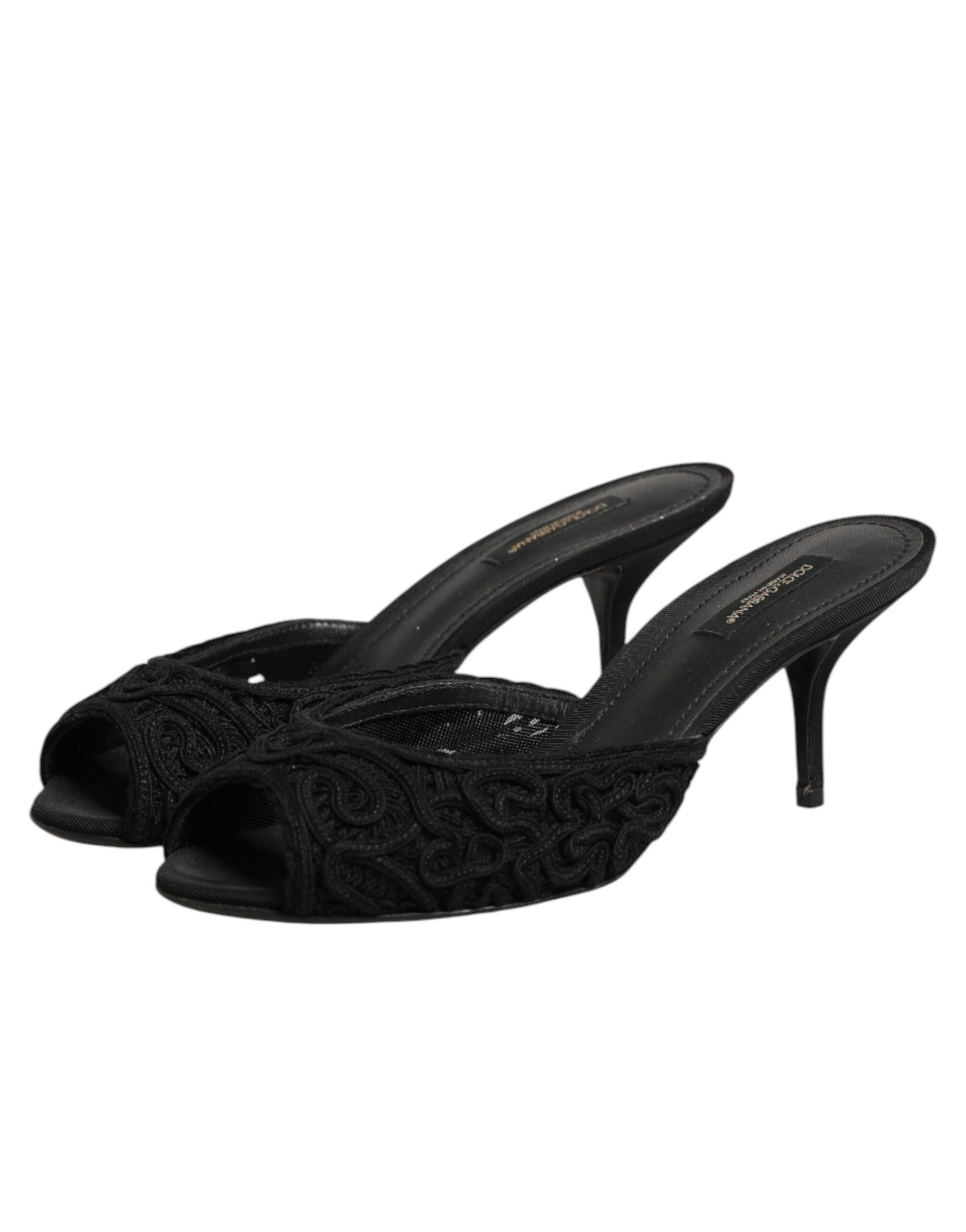 Dolce & Gabbana Schwarze bestickte Slip-On-Pantoletten mit Absatz