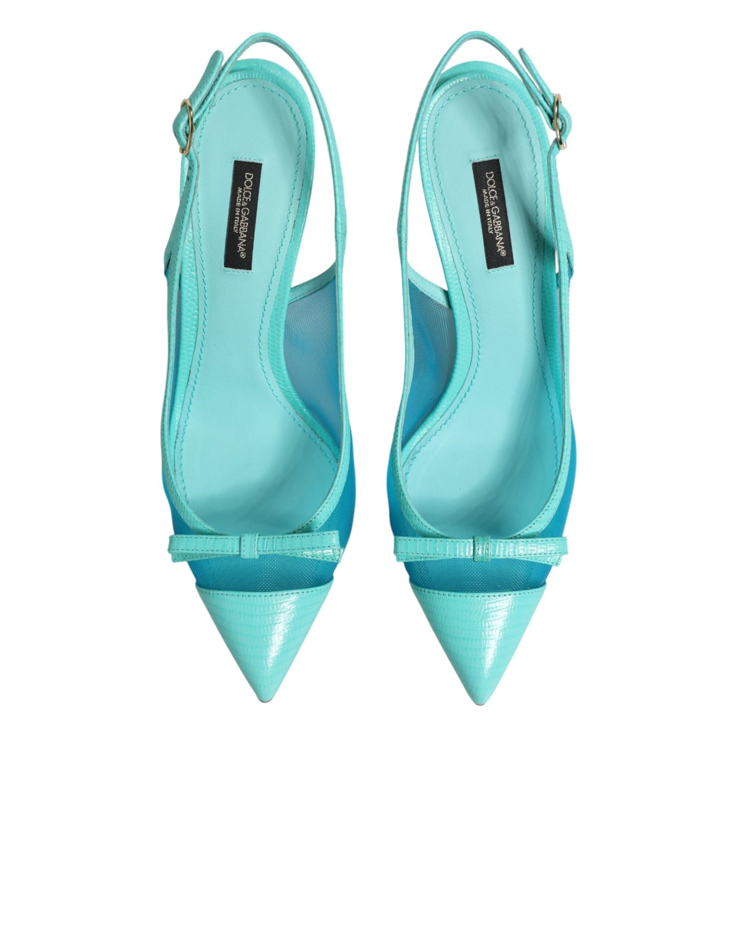 Dolce & Gabbana Hellblaue Leder-Mesh-Slingback-Pumps