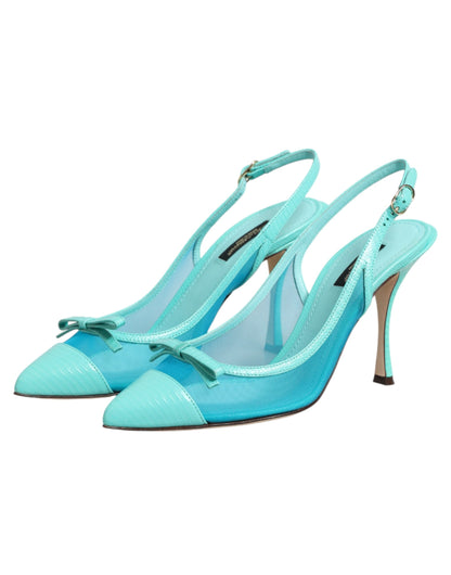 Dolce & Gabbana Hellblaue Leder-Mesh-Slingback-Pumps