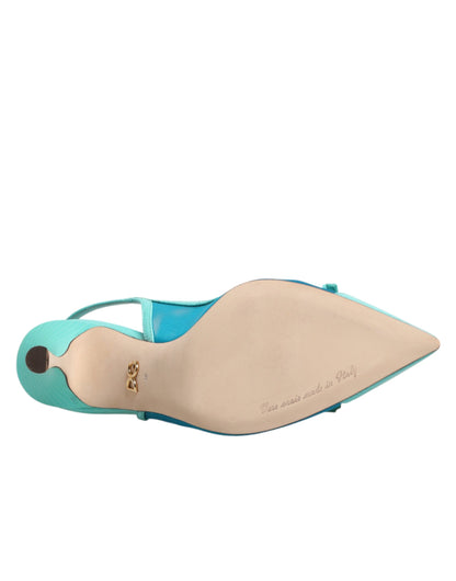 Dolce & Gabbana Hellblaue Leder-Mesh-Slingback-Pumps