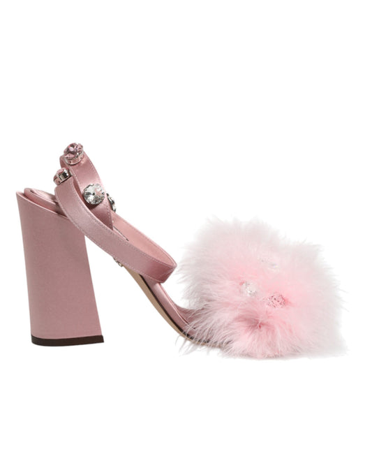 Dolce & Gabbana Sandali Rosa con Paillettes con Cinturino alla Caviglia