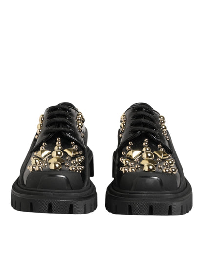 Dolce & Gabbana Schwarze Leder-Derby-Schuhe mit Kristall-Verzierung
