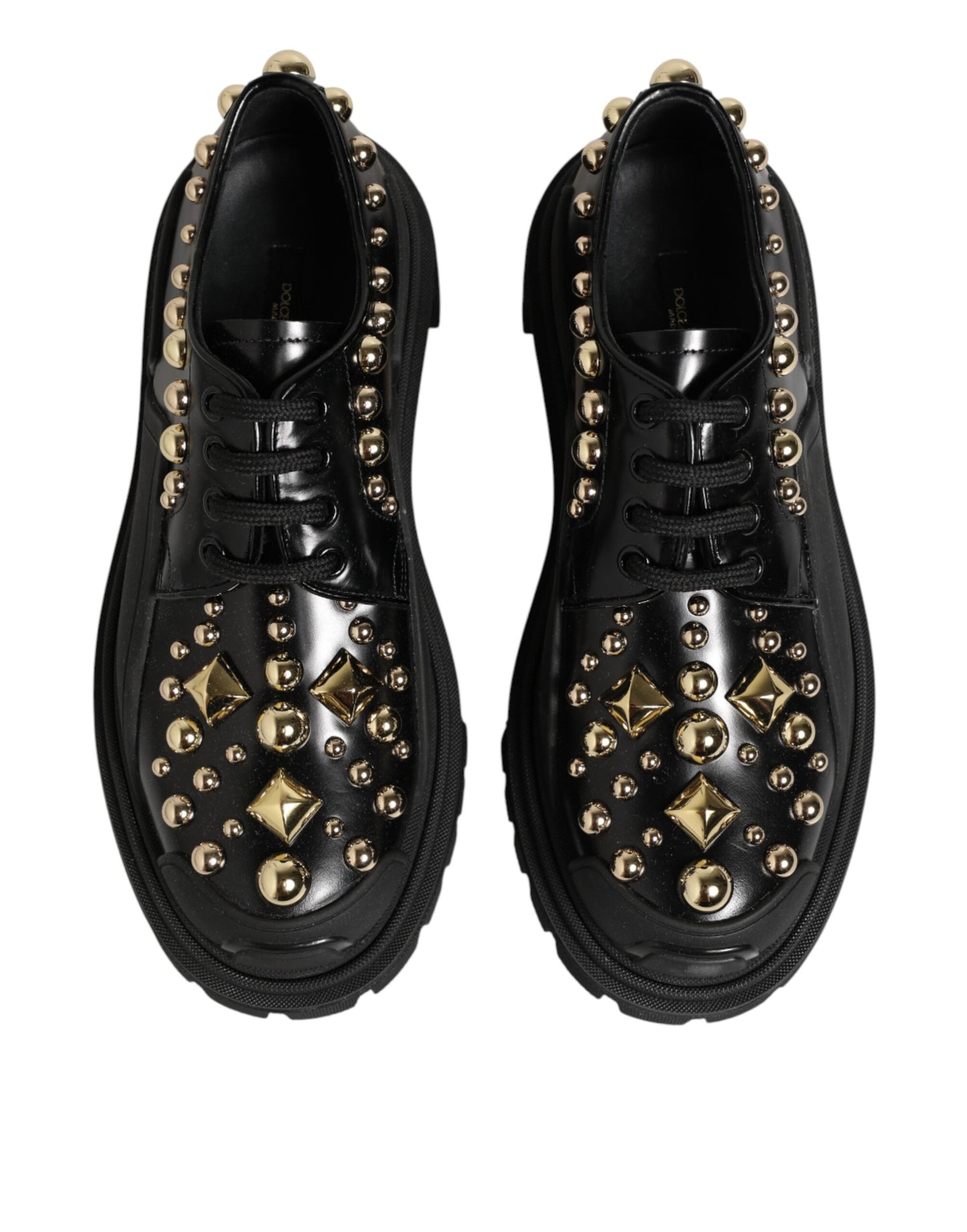 Dolce & Gabbana Schwarze Leder-Derby-Schuhe mit Kristall-Verzierung