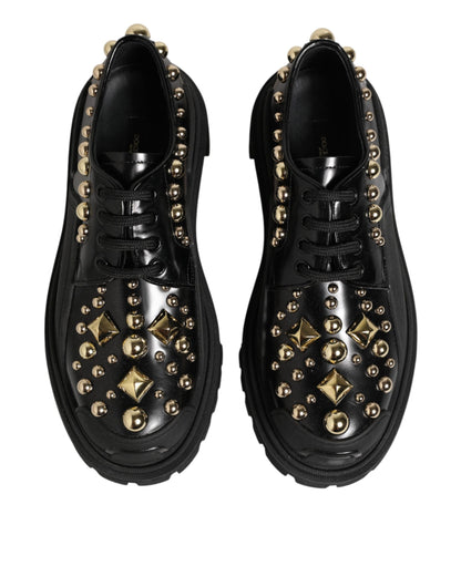 Dolce & Gabbana Schwarze Leder-Derby-Schuhe mit Kristall-Verzierung