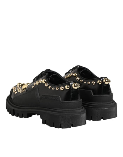 Dolce & Gabbana Schwarze Leder-Derby-Schuhe mit Kristall-Verzierung