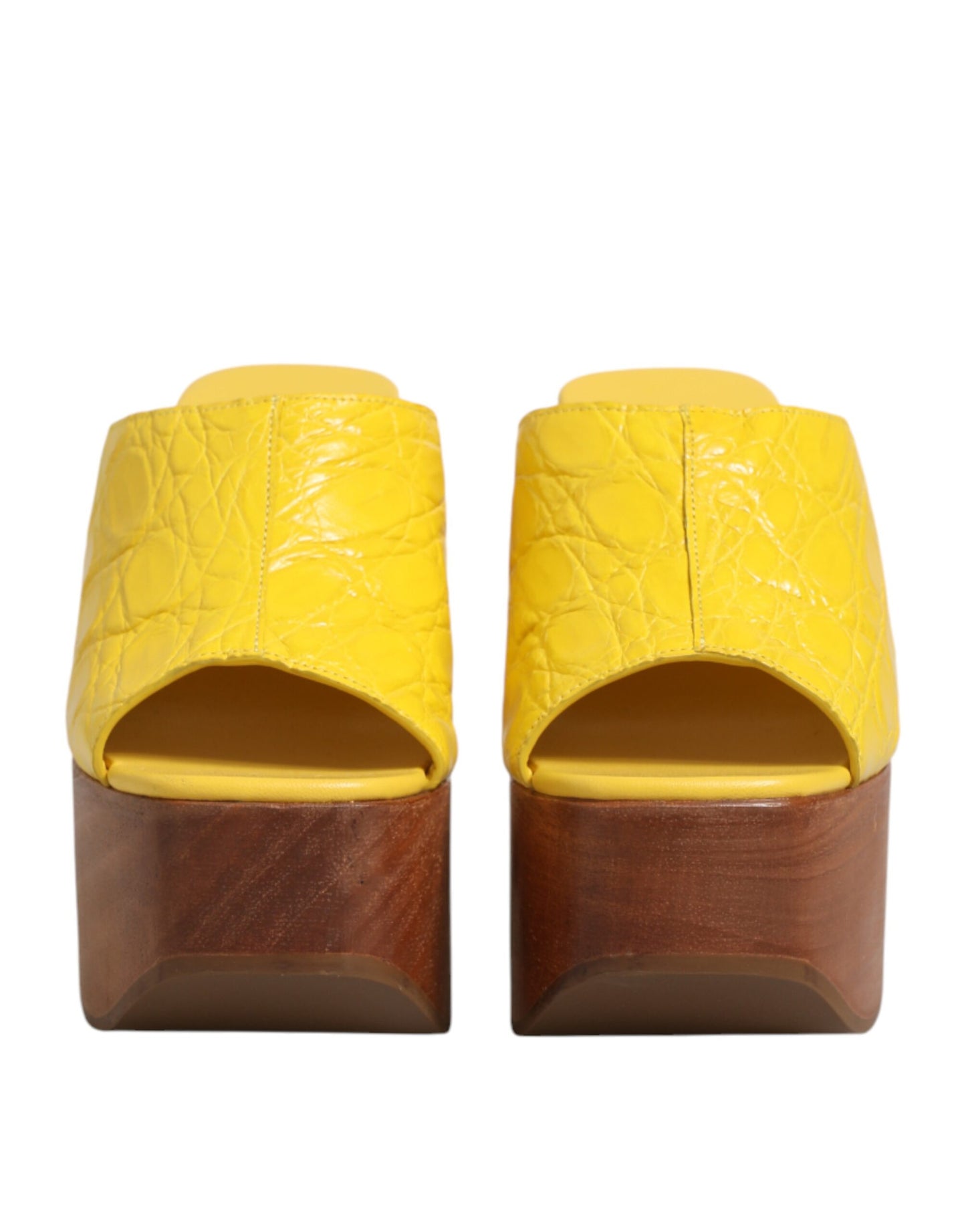 Dolce & Gabbana Gelbe Leder-Holz-Mule-Keil-Slides