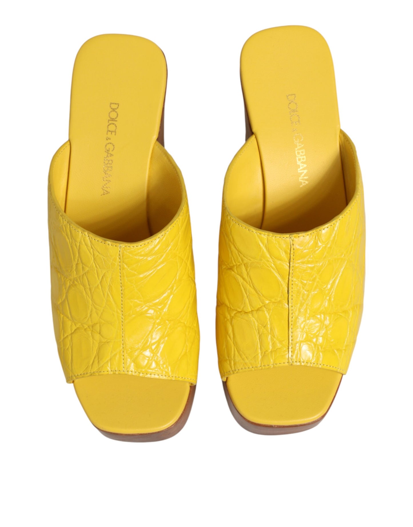 Dolce & Gabbana Gelbe Leder-Holz-Mule-Keil-Slides
