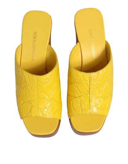 Dolce & Gabbana Gelbe Leder-Holz-Mule-Keil-Slides
