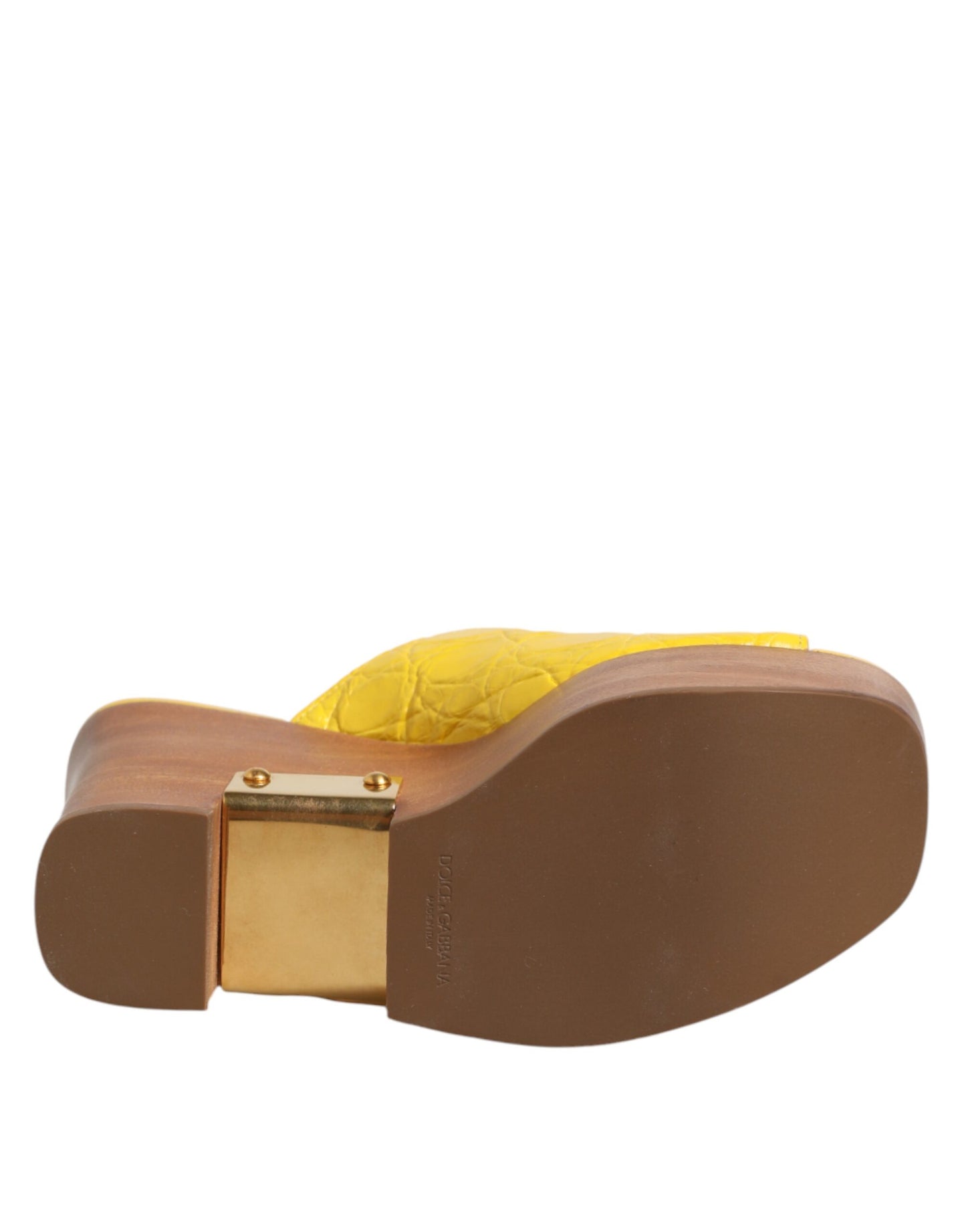 Dolce & Gabbana Gelbe Leder-Holz-Mule-Keil-Slides