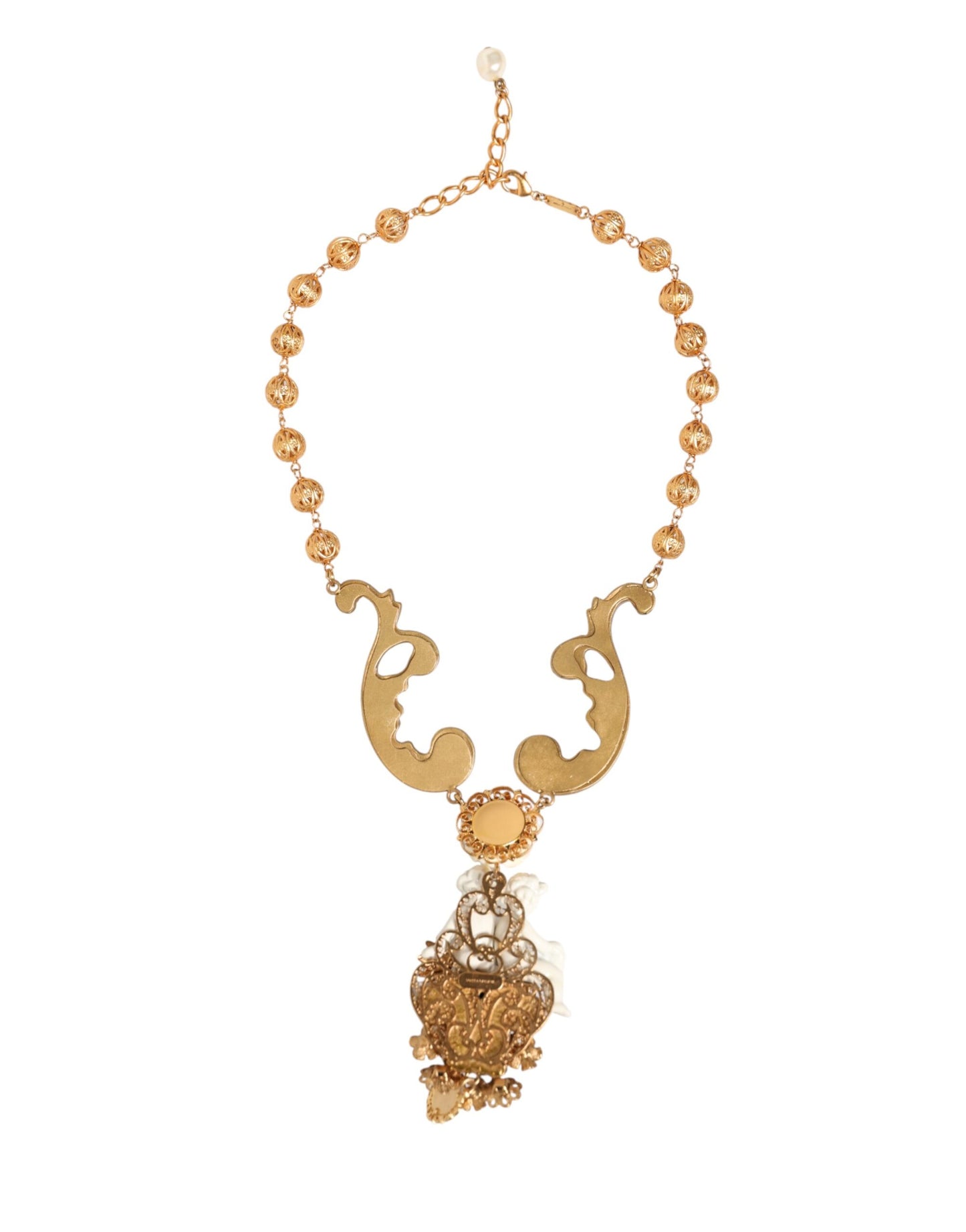 Dolce & Gabbana Goldene Halskette mit Barock-Anhänger aus Keramik und Kristall