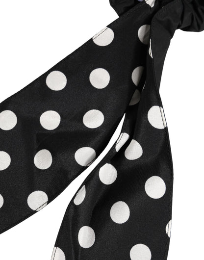 Dolce & Gabbana Schwarzes Baumwoll-Haarband mit Tupfen-Schal