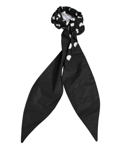 Dolce & Gabbana Schwarzes Baumwoll-Haarband mit Tupfen-Schal