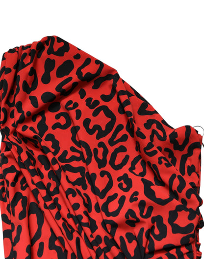 Dolce & Gabbana Midi-Kleid mit rotem Leopardenmuster aus Nylon