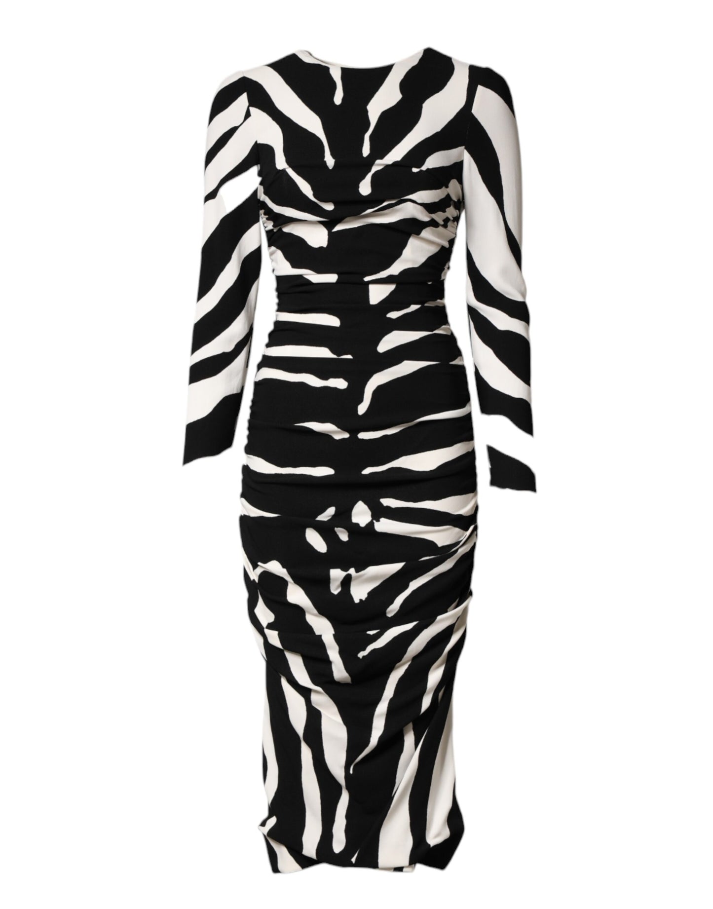 Dolce & Gabbana Schwarzes, weißes Zebra-Viskose-Etui-Midikleid