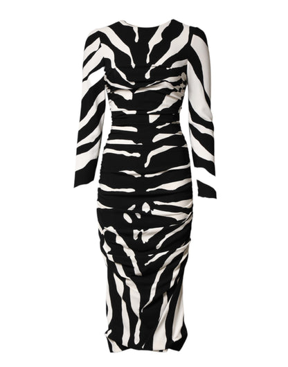 Dolce & Gabbana Schwarzes, weißes Zebra-Viskose-Etui-Midikleid