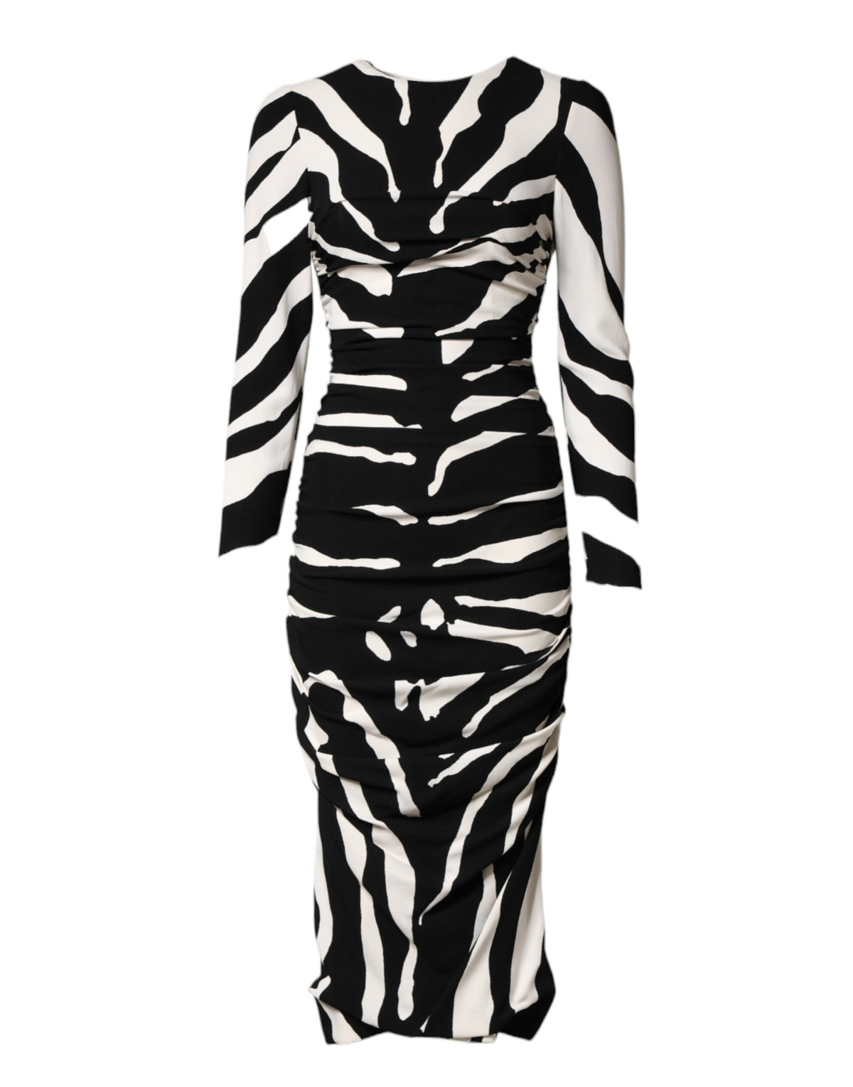 Dolce & Gabbana Black and White Zebra Viscose Sheath Midi Dress
